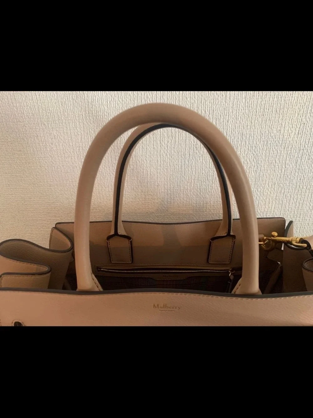 Mulberry Beige Leather Top-Handle Satchel with Branded Strap